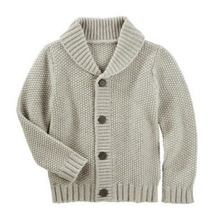 OshKosh B'gosh‎ Cardigan Sweater Boys 7 Ivory Cream Shawl Collar Waffle Knit NWT